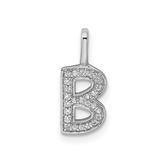 14K White Gold Initial -B- Pendant Charm with Accent Diamonds (NO CHAIN)